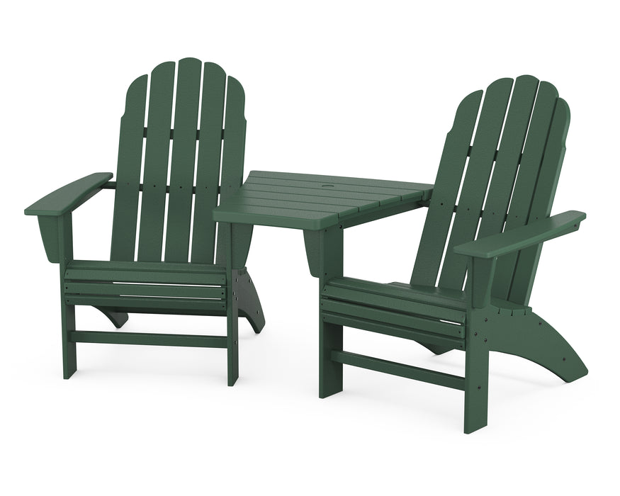 POLYWOOD Vineyard 3-Piece Curveback Adirondack Set with Angled Connecting Table in Green