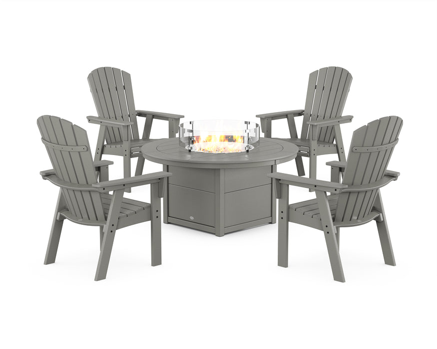 POLYWOOD® Nautical 4-Piece Curveback Upright Adirondack Conversation Set with Fire Pit Table in Teak