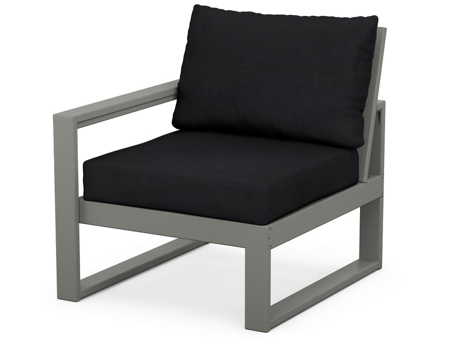 POLYWOOD® EDGE Modular Left Arm Chair in Slate Grey with Midnight Linen fabric