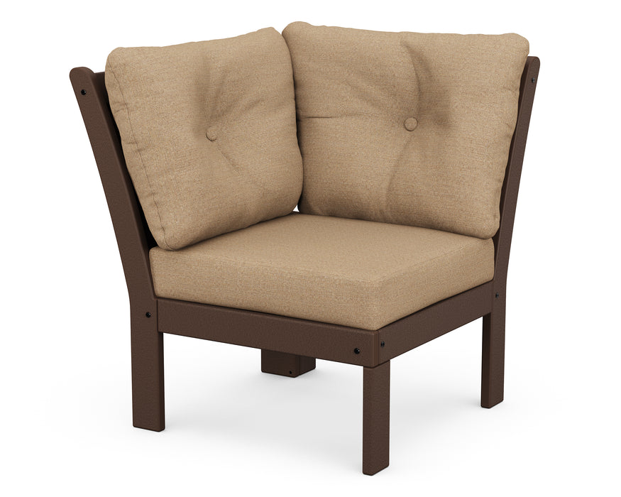 POLYWOOD Vineyard Modular Corner Chair in Mahogany with Sesame fabric