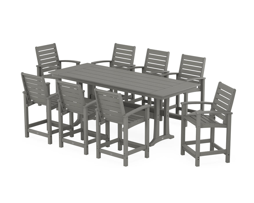 POLYWOOD® Signature 9-Piece Farmhouse Counter Set with Trestle Legs in Slate Grey