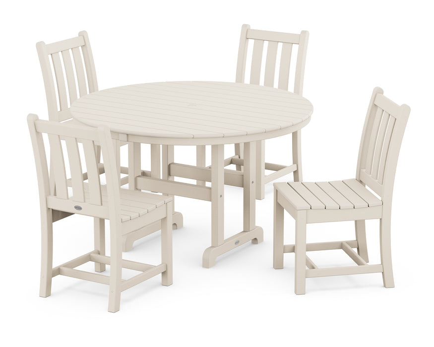 POLYWOOD Traditional Garden Side Chair 5-Piece Round Farmhouse Dining Set in Sand