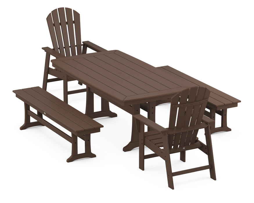POLYWOOD South Beach 5-Piece Dining Set with Trestle Legs in Mahogany