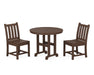 POLYWOOD Traditional Garden Side Chair 3-Piece Round Dining Set in Mahogany