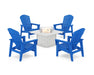 POLYWOOD® 5-Piece Nautical Grand Upright Adirondack Conversation Set with Fire Pit Table in Pacific Blue / White