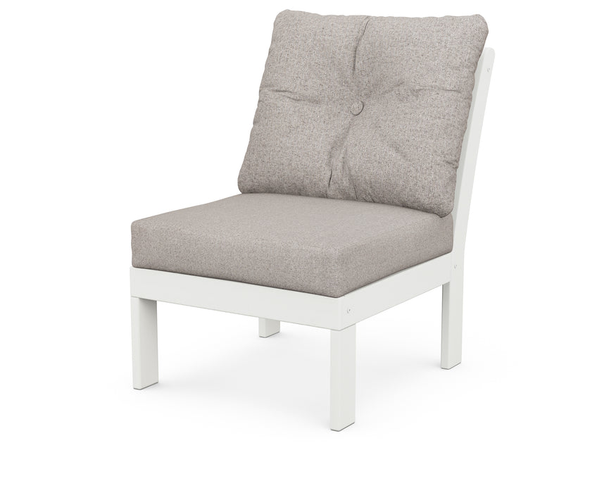 POLYWOOD Vineyard Modular Armless Chair in Vintage White with Weathered Tweed fabric
