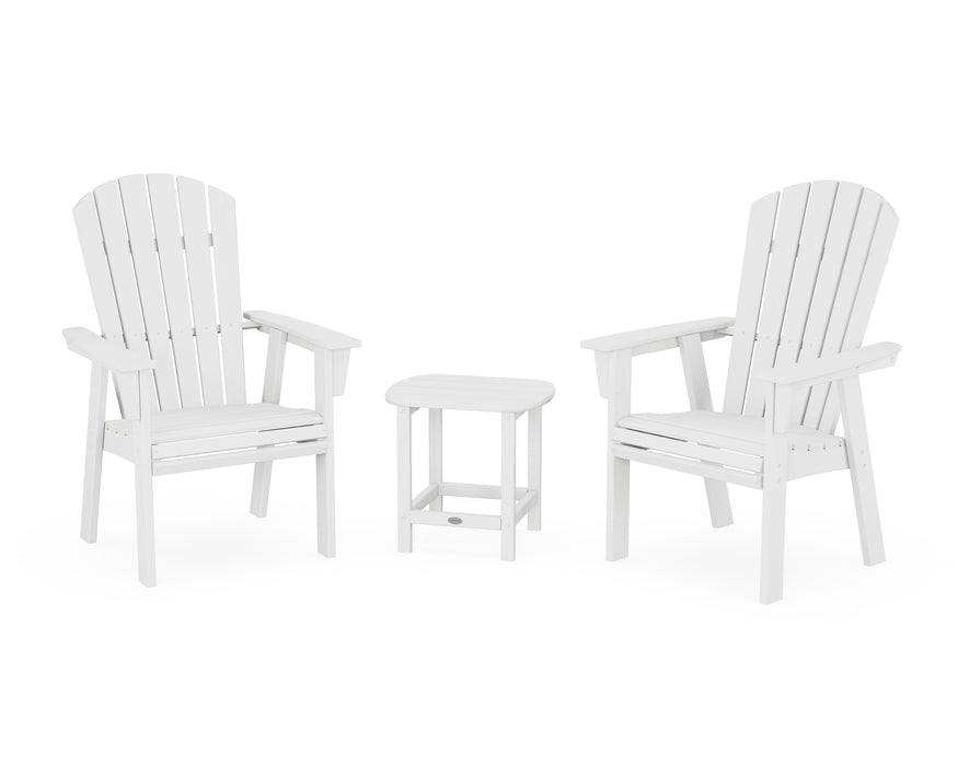 POLYWOOD® Nautical 3-Piece Curveback Upright Adirondack Chair Set in White