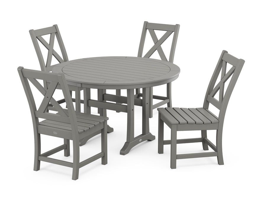 POLYWOOD Braxton Side Chair 5-Piece Round Dining Set With Trestle Legs in Slate Grey