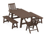 POLYWOOD Vineyard Folding 5-Piece Rustic Farmhouse Dining Set With Trestle Legs in Mahogany