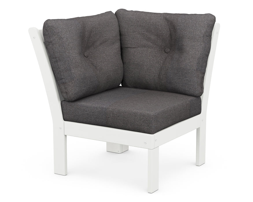 POLYWOOD Vineyard Modular Corner Chair in Vintage White with Ash Charcoal fabric