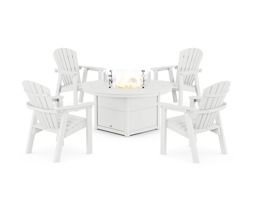 POLYWOOD® Seashell 4-Piece Upright Adirondack Conversation Set with Fire Pit Table in White