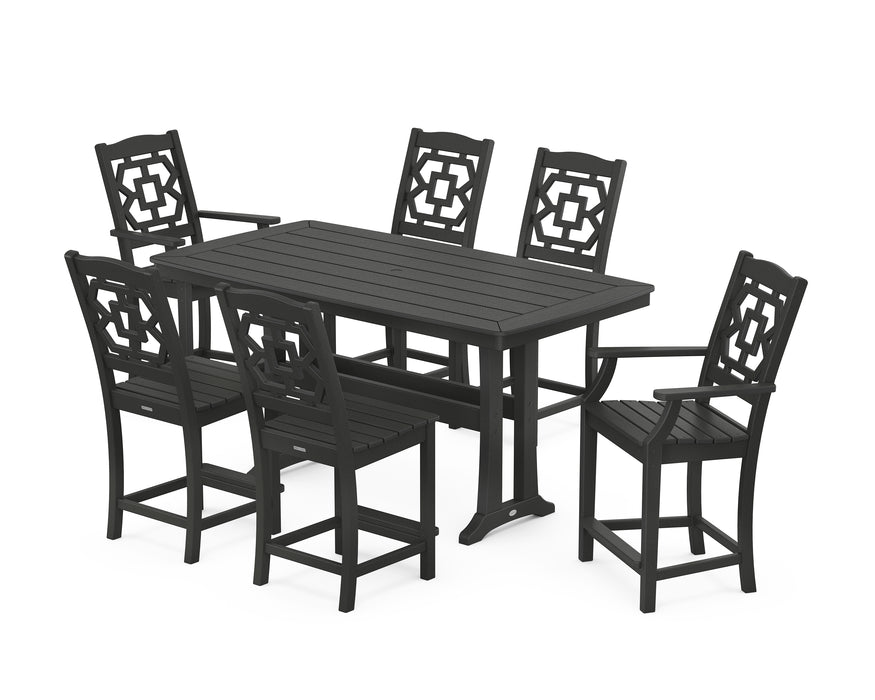 Martha Stewart by POLYWOOD Chinoiserie 7-Piece Counter Set with Trestle Legs in Black