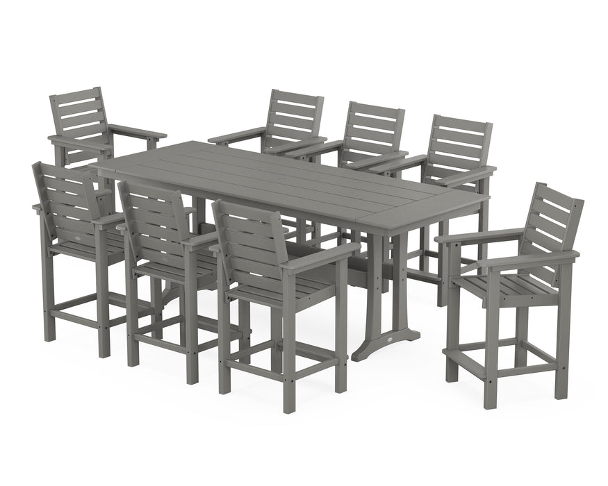 POLYWOOD® Captain 9-Piece Farmhouse Counter Set with Trestle Legs in Black