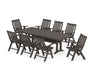 POLYWOOD Vineyard Folding 9-Piece Farmhouse Dining Set with Trestle Legs in Vintage Coffee