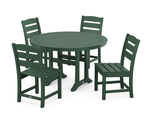 POLYWOOD Lakeside Side Chair 5-Piece Round Dining Set With Trestle Legs in Green