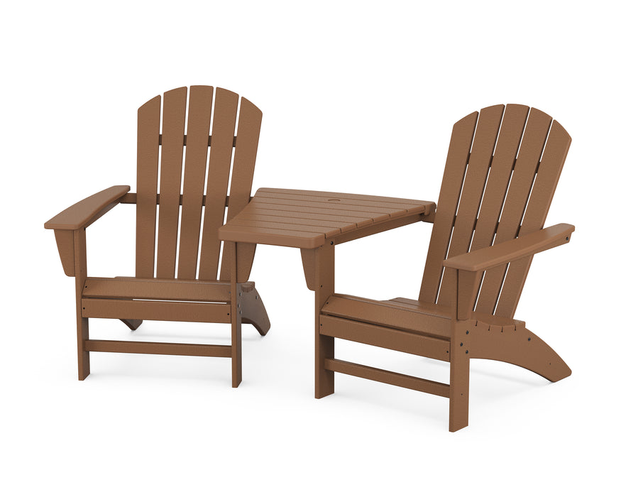 POLYWOOD Nautical 3-Piece Adirondack Set with Angled Connecting Table in Teak