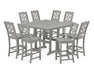Martha Stewart by POLYWOOD Chinoiserie 9-Piece Square Side Chair Bar Set with Trestle Legs in Slate Grey