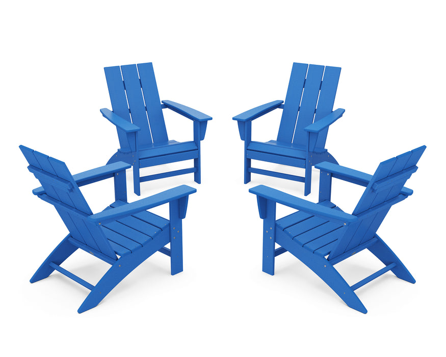 POLYWOOD 4-Piece Modern Adirondack Chair Conversation Set in Pacific Blue