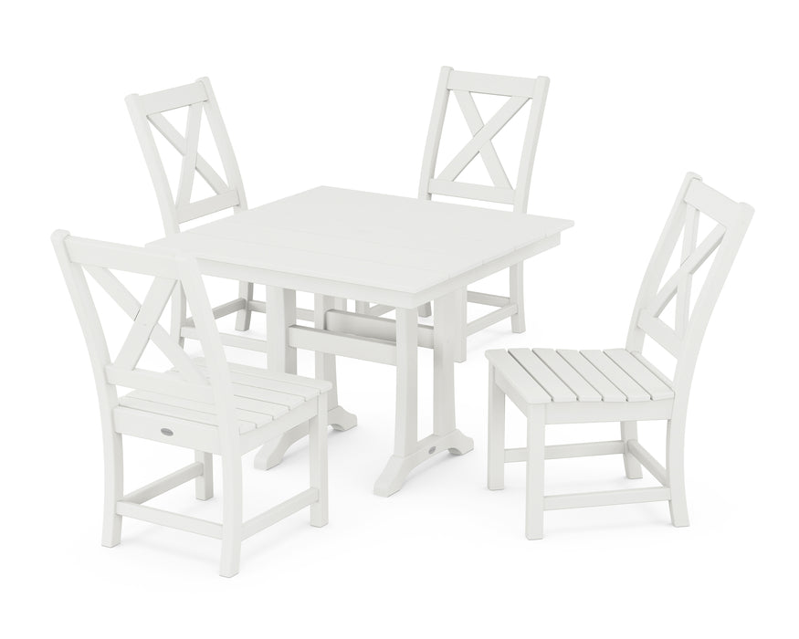 POLYWOOD Braxton Side Chair 5-Piece Farmhouse Dining Set With Trestle Legs in Vintage White