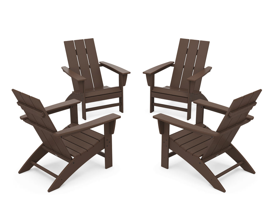 POLYWOOD 4-Piece Modern Adirondack Chair Conversation Set in Mahogany