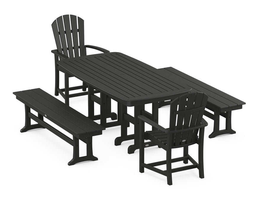 POLYWOOD Palm Coast 5-Piece Dining Set with Benches in Black