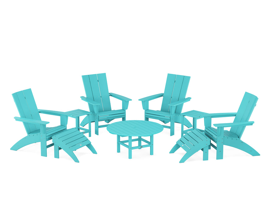 POLYWOOD Modern Curveback Adirondack Chair 9-Piece Conversation Set in Aruba