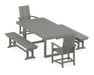 POLYWOOD Modern Adirondack 5-Piece Dining Set with Benches in Slate Grey