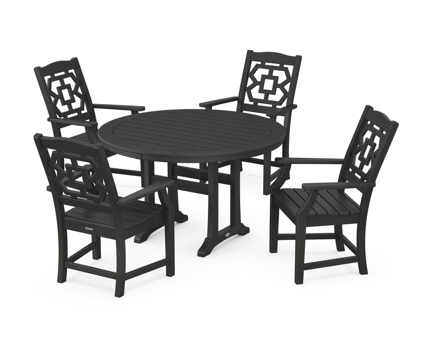 Martha Stewart by POLYWOOD Chinoiserie 5-Piece Round Dining Set with Trestle Legs in Black