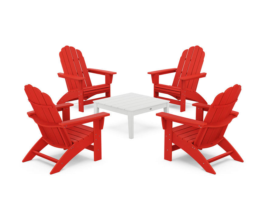 POLYWOOD® 5-Piece Vineyard Grand Adirondack Chair Conversation Group in Sunset Red / White