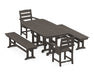 POLYWOOD Lakeside 5-Piece Dining Set with Benches in Vintage Coffee