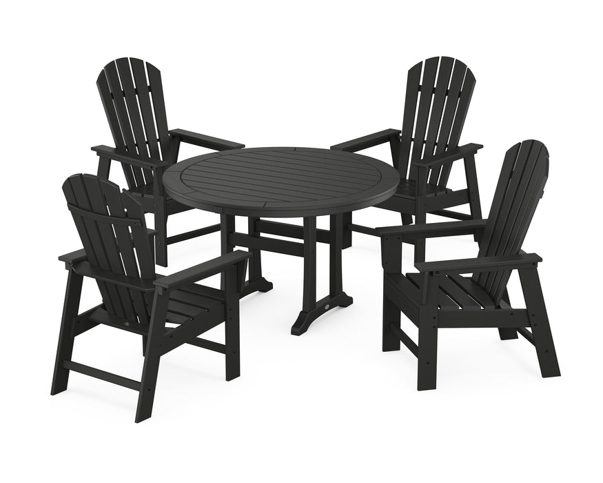 POLYWOOD South Beach 5-Piece Round Dining Set with Trestle Legs in Black