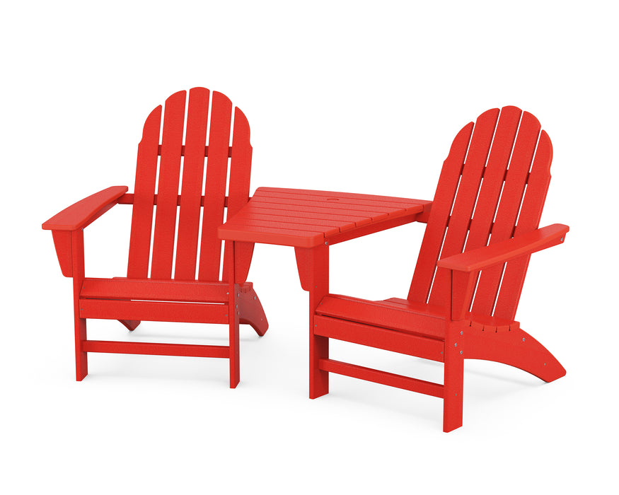 POLYWOOD Vineyard 3-Piece Adirondack Set with Angled Connecting Table in Sunset Red