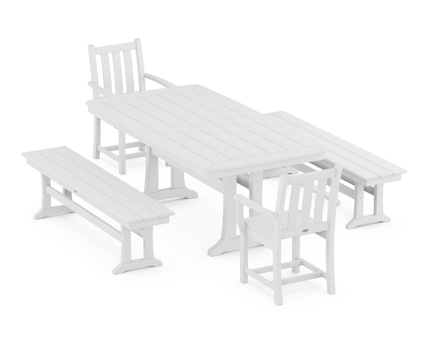 POLYWOOD Traditional Garden 5-Piece Dining Set with Trestle Legs in White