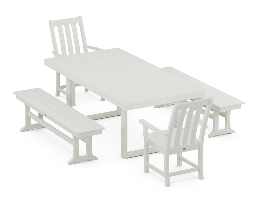 POLYWOOD Vineyard 5-Piece Dining Set with Trestle Legs in Vintage White