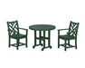 POLYWOOD Chippendale 3-Piece Round Dining Set in Green