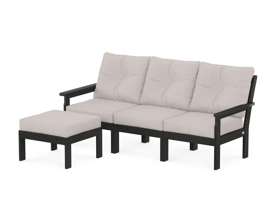 POLYWOOD Vineyard 4-Piece Sectional with Ottoman in Black with Dune Burlap fabric