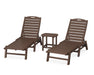 POLYWOOD Nautical 3-Piece Chaise Lounge Set with South Beach 18" Side Table in Mahogany