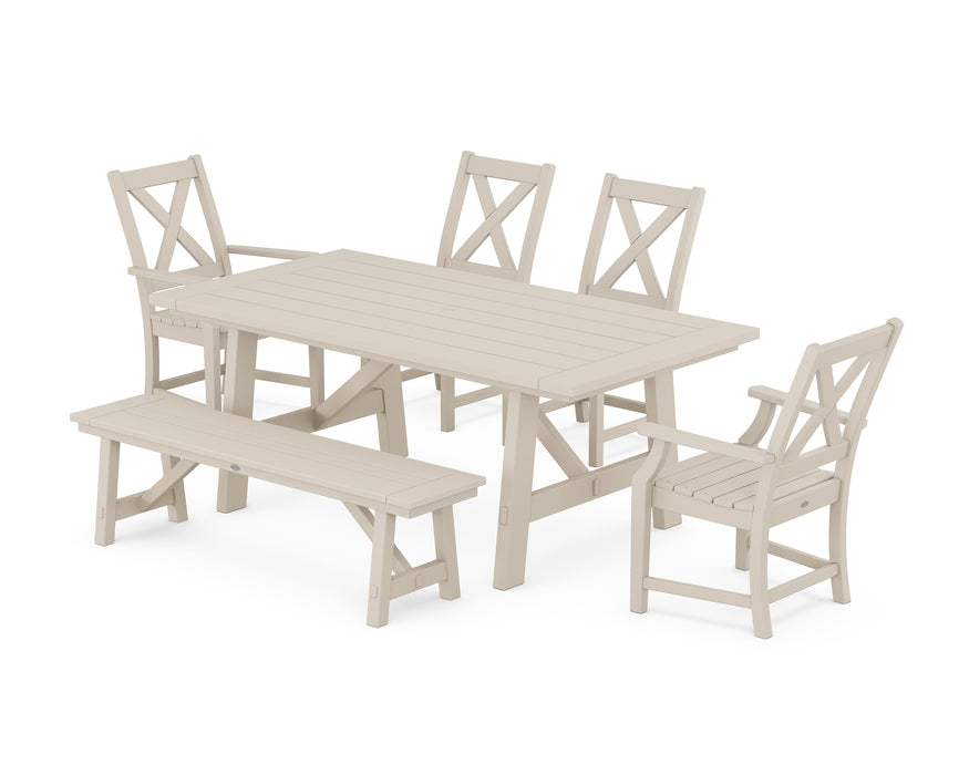 POLYWOOD® Braxton 6-Piece Rustic Farmhouse Dining Set With Trestle Legs in Sand