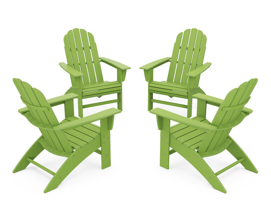 POLYWOOD 4-Piece Vineyard Curveback Adirondack Chair Conversation Set in Lime