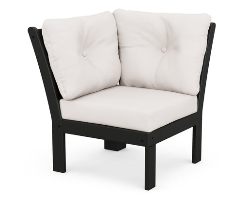 POLYWOOD Vineyard Modular Corner Chair in Black with Bird's Eye fabric