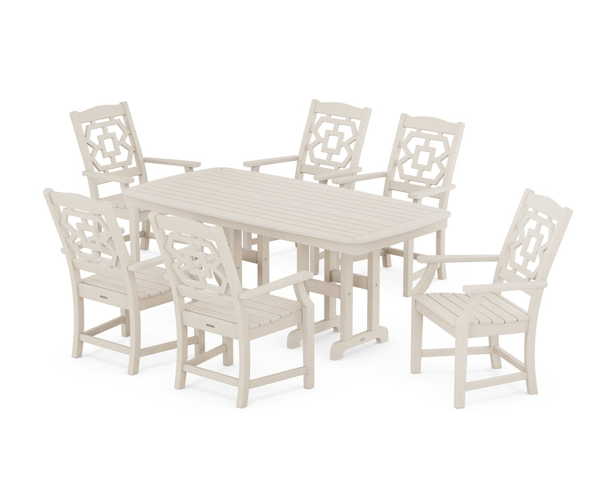Martha Stewart by POLYWOOD Chinoiserie Arm Chair 7-Piece Dining Set in Sand