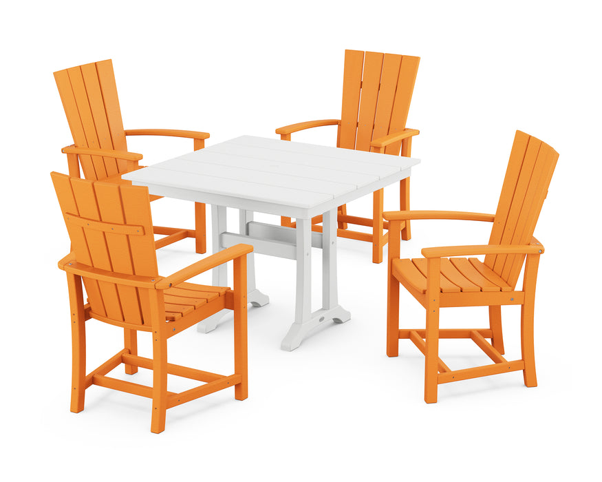POLYWOOD Quattro 5-Piece Farmhouse Dining Set With Trestle Legs in Tangerine