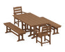 POLYWOOD Lakeside 5-Piece Farmhouse Dining Set with Benches in Teak
