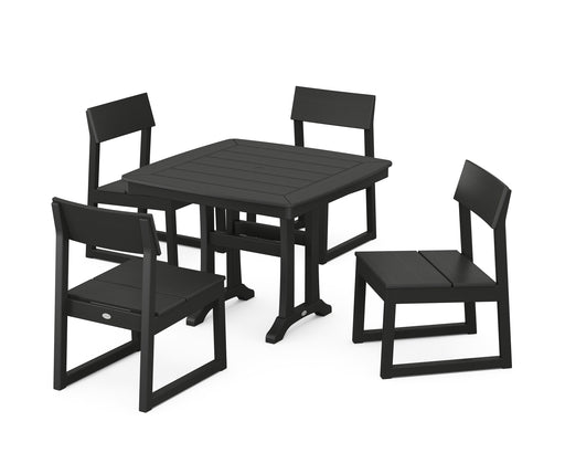 POLYWOOD EDGE Side Chair 5-Piece Dining Set with Trestle Legs in Black