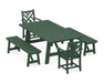POLYWOOD Chippendale 5-Piece Rustic Farmhouse Dining Set With Trestle Legs in Green