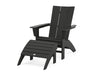 POLYWOOD Modern Curveback Adirondack Chair 2-Piece Set with Ottoman in Black