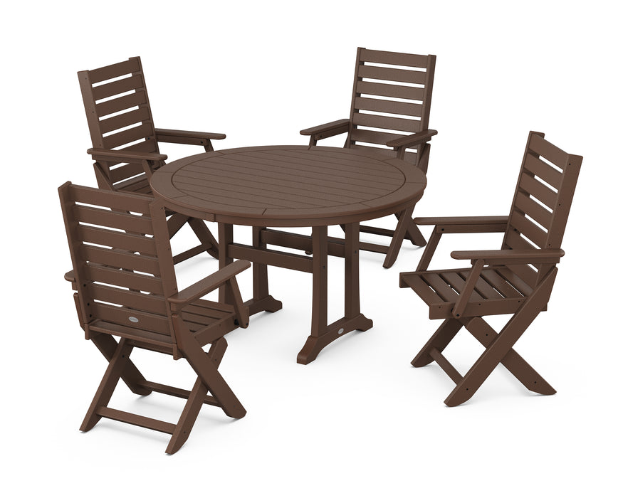 POLYWOOD Captain 5-Piece Round Dining Set with Trestle Legs in Mahogany