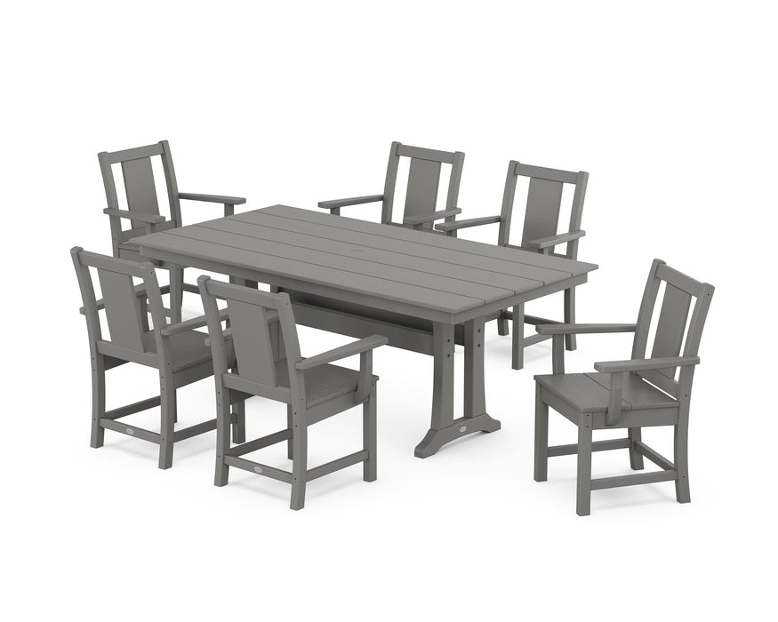 POLYWOOD® Prairie Arm Chair 7-Piece Farmhouse Dining Set with Trestle Legs in Teak