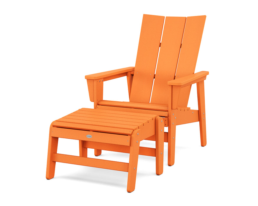 POLYWOOD® Modern Grand Upright Adirondack Chair with Ottoman in Tangerine