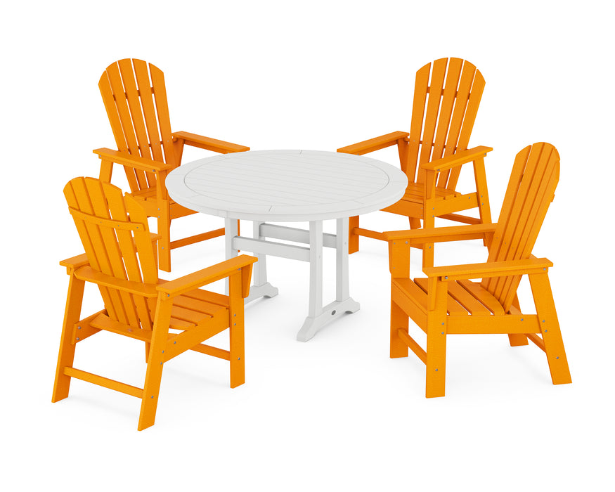 POLYWOOD South Beach 5-Piece Round Dining Set with Trestle Legs in Tangerine